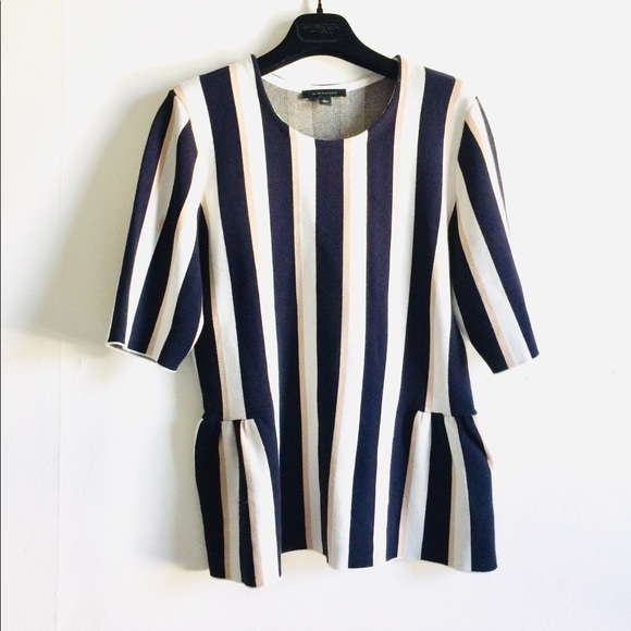 Ann Taylor vertical stripe peplum sweater blouse - Picture 2 of 7
